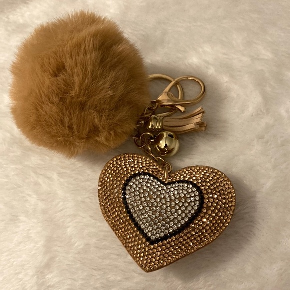 Rhinestone tan heart purse charm and keychain - Picture 1 of 2